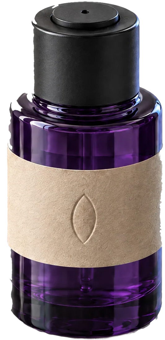 The Eye, a violet glass bottle with a paper band