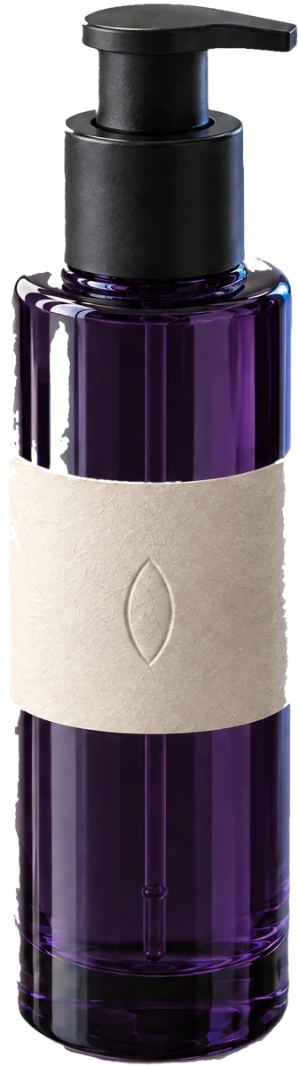 The Morning Gel, a violet glass bottle with a paper band
