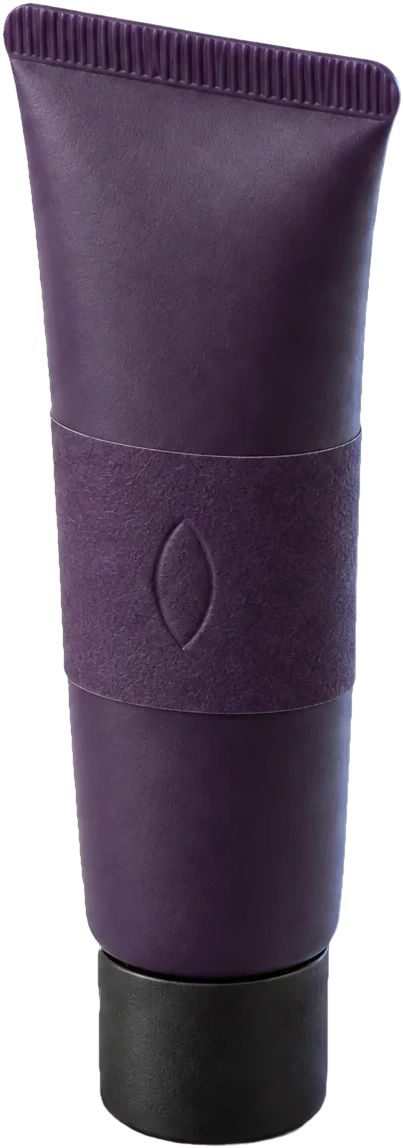 The Honey Lip, a violet glass bottle with a paper band