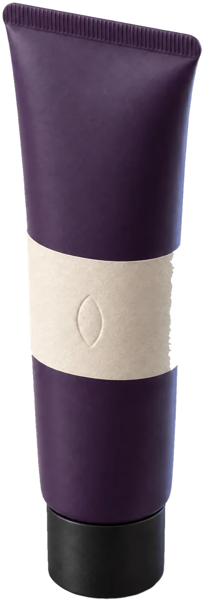The Tinted SPF 50, a violet glass bottle with a paper band